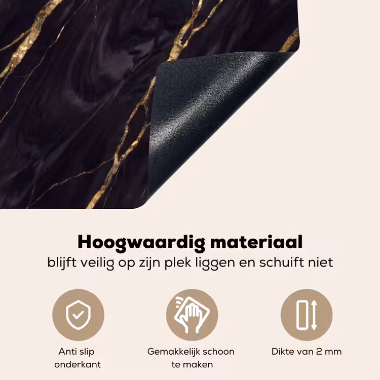 Marmer - Gouden aders - Abstract - Zwart Inductie beschemer met haakjes klein -ky-onderkant-nl