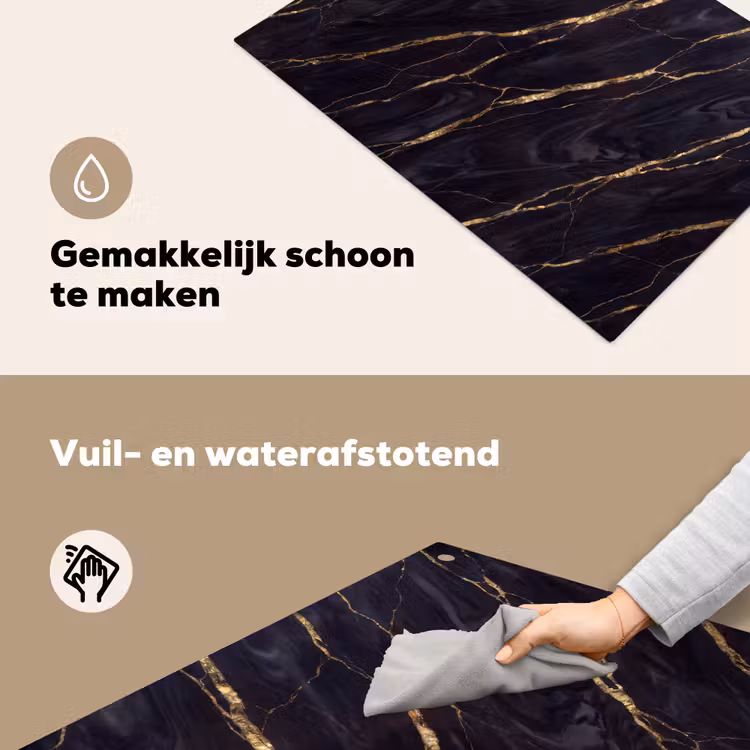 Marmer - Gouden aders - Abstract - Zwart Inductie beschemer met haakjes klein -ky-schoon-nl