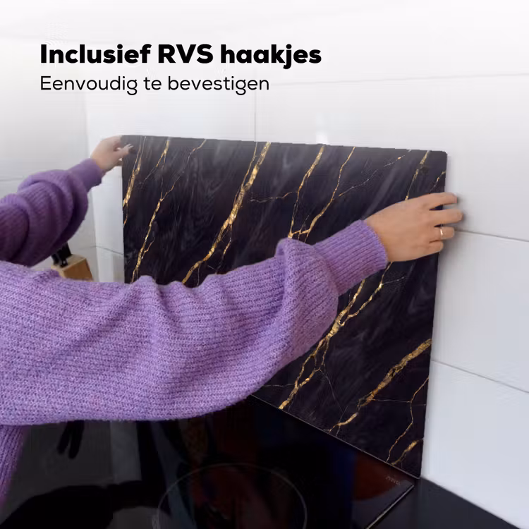 Marmer - Gouden aders - Abstract - Zwart Inductie beschemer met haakjes klein -ky-ophangen-nl