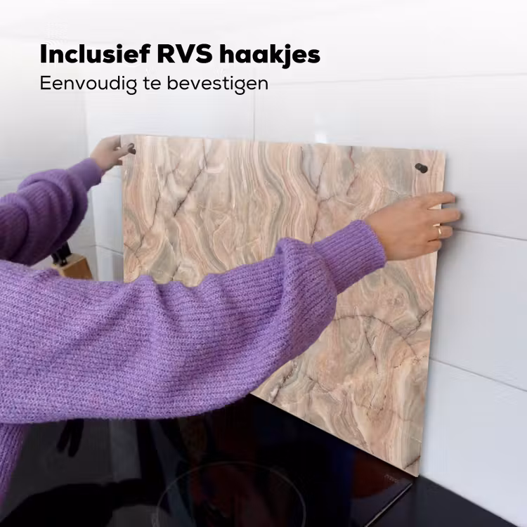 Marmer - Patroon - Abstract - Beige - Groen Inductie beschemer met haakjes klein -ky-ophangen-nl