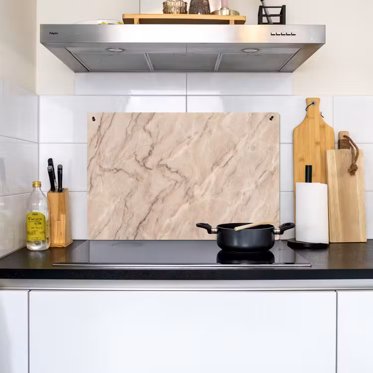 Marmer - Patroon - Abstract - Modern - Beige Inductie beschemer met haakjes klein -sfeer2