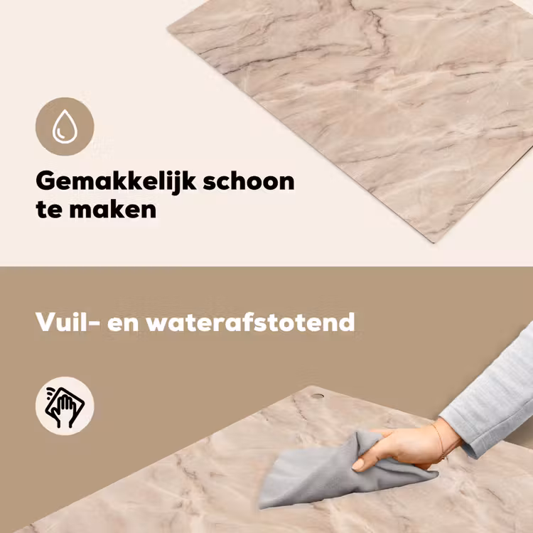 Marmer - Patroon - Abstract - Modern - Beige Inductie beschemer met haakjes klein -ky-schoon-nl