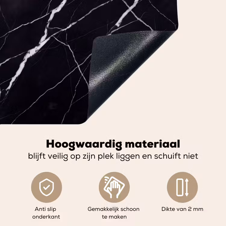 Marmer - Patroon - Abstract - Modern - Zwart Inductie beschemer met haakjes klein -ky-onderkant-nl