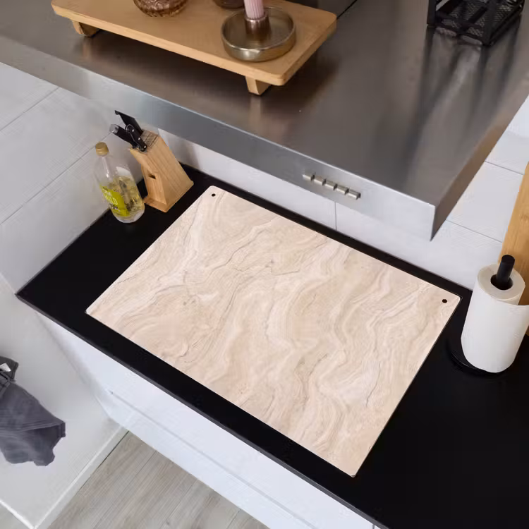 Marmer - Patroon - Beige - Steen - Abstract Inductie beschemer met haakjes klein -sfeer1