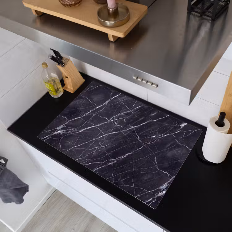 Marmer - Patroon - Modern - Zwart - Wit Inductie beschemer met haakjes klein -sfeer1