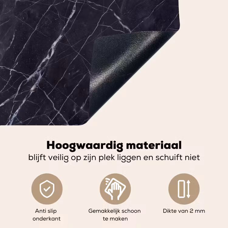 Marmer - Patroon - Modern - Zwart - Wit Inductie beschemer met haakjes klein -ky-onderkant-nl