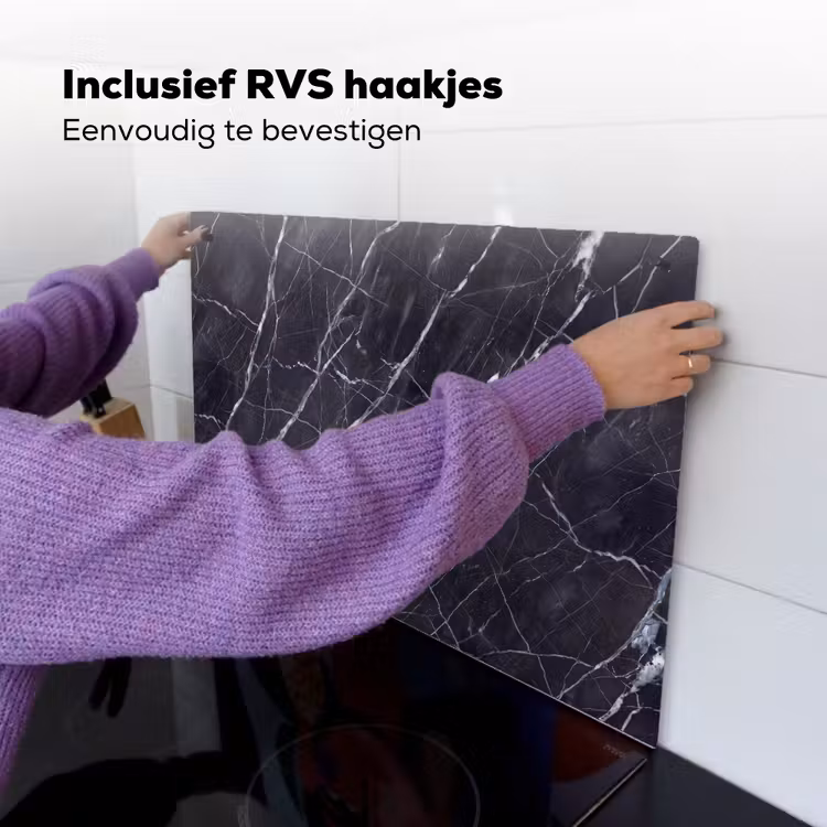Marmer - Patroon - Modern - Zwart - Wit Inductie beschemer met haakjes klein -ky-ophangen-nl