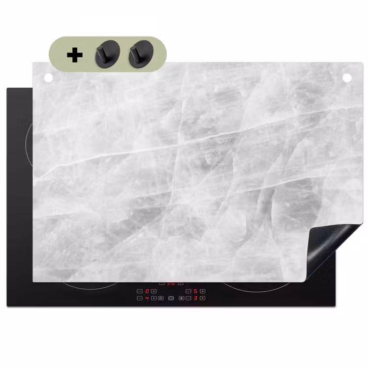 Marmer - Steen - Wit - Luxe - Marmerlook Inductie beschemer met haakjes klein -3d