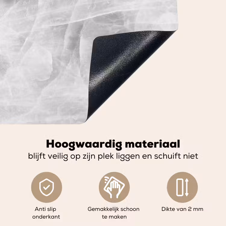 Marmer - Steen - Wit - Luxe - Marmerlook Inductie beschemer met haakjes klein -ky-onderkant-nl