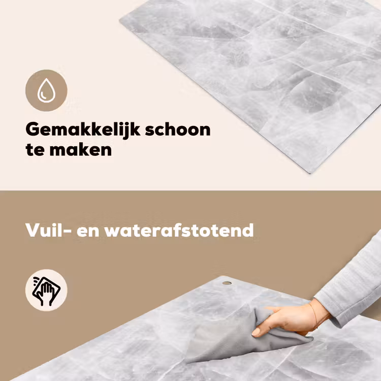 Marmer - Steen - Wit - Luxe - Marmerlook Inductie beschemer met haakjes klein -ky-schoon-nl