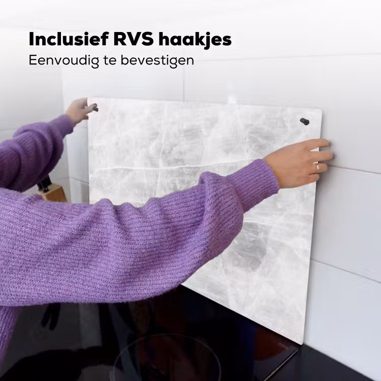 Marmer - Steen - Wit - Luxe - Marmerlook Inductie beschemer met haakjes klein -ky-ophangen-nl