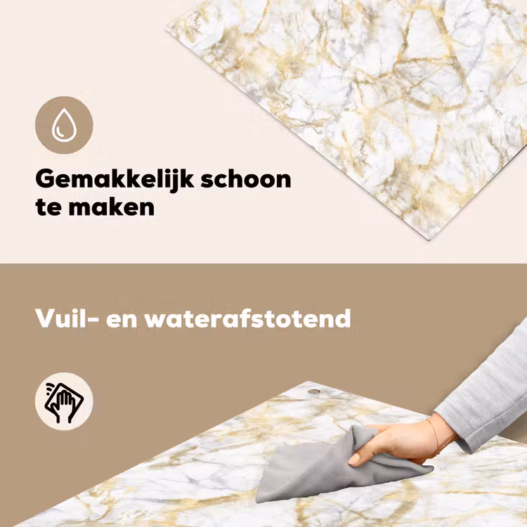 Marmer - Wit - Expressief - Goudaccenten Inductie beschemer met haakjes klein 777 -ky-schoon-nl