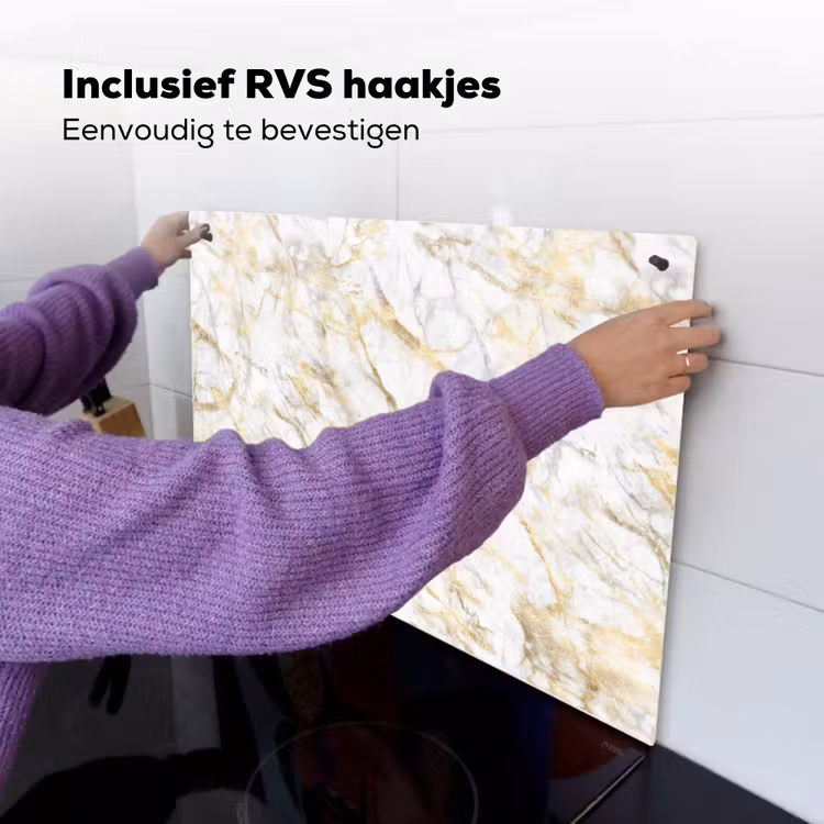 Marmer - Wit - Expressief - Goudaccenten Inductie beschemer met haakjes klein 777 -ky-ophangen-nl