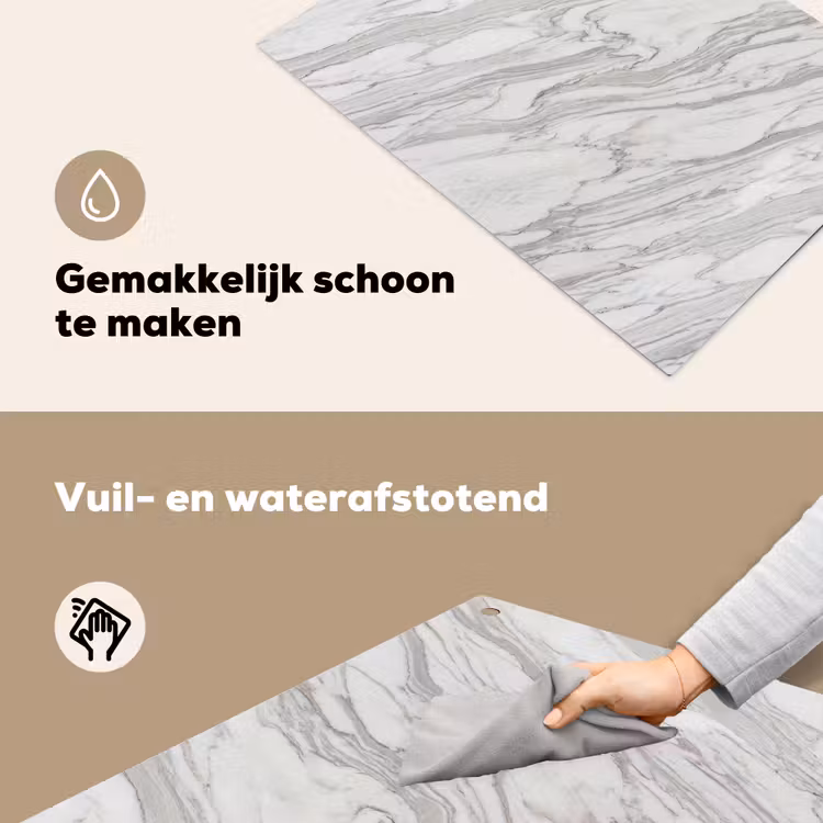 Marmer - Wit - Grijs - Structuur - Modern Inductie beschemer met haakjes klein -ky-schoon-nl
