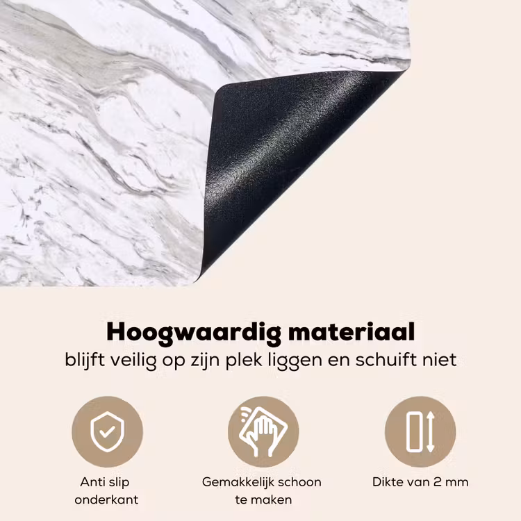 Marmer - Wit - Grijsgroen Inductie beschemer met haakjes klein 777 -ky-onderkant-nl
