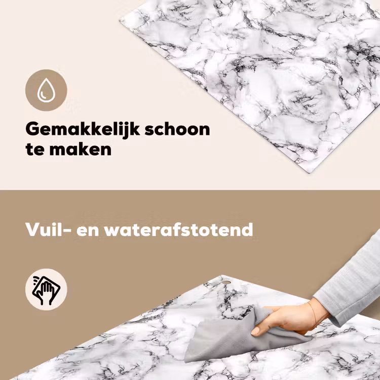 Marmer - Zwart - Dramatisch - Wit Inductie beschemer met haakjes klein 777 -ky-schoon-nl