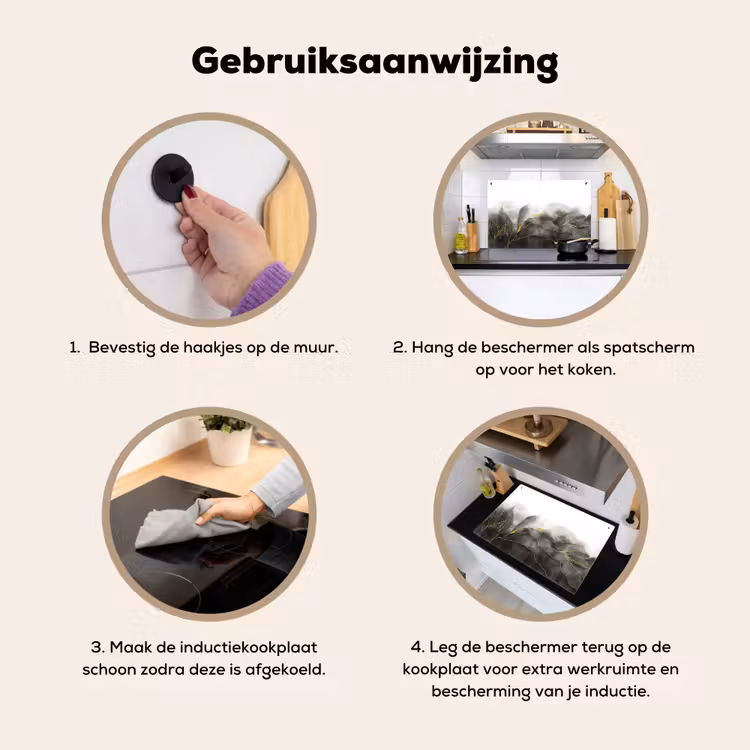 Marmer - Zwart - Goud - Luxe - Marmerlook Inductie beschemer met haakjes klein -ky-gebruik-nl