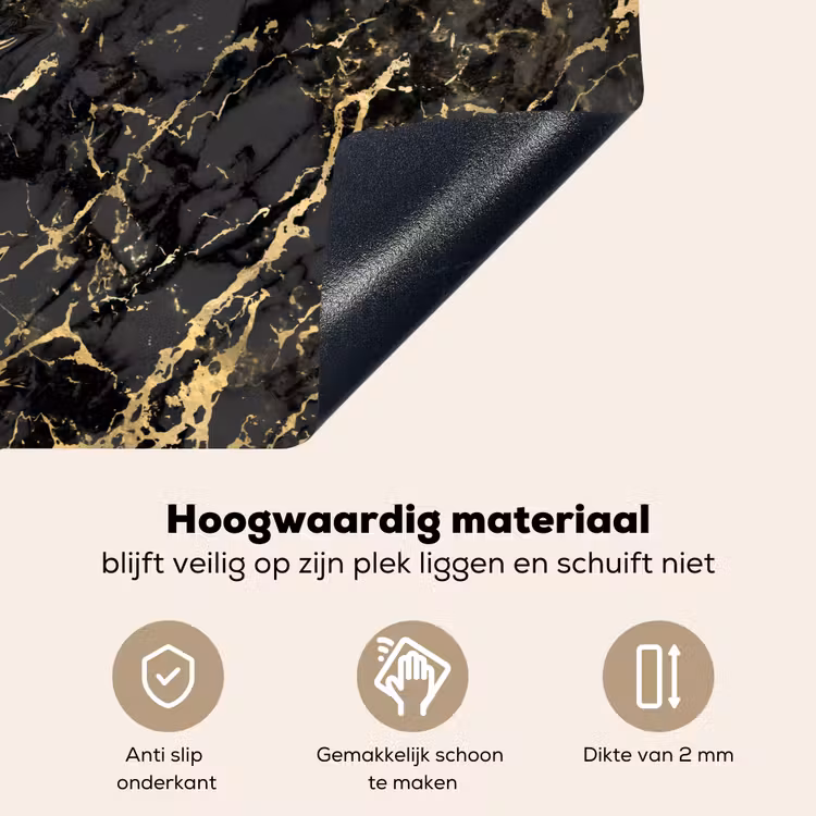 Marmer - Zwart - Goudstructuur Inductie beschemer met haakjes klein 777 -ky-onderkant-nl
