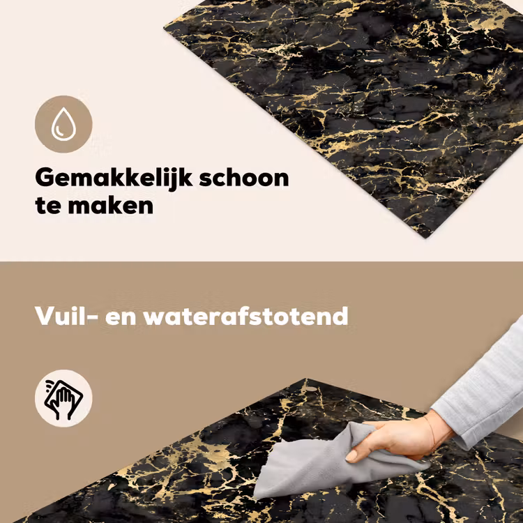 Marmer - Zwart - Goudstructuur Inductie beschemer met haakjes klein 777 -ky-schoon-nl