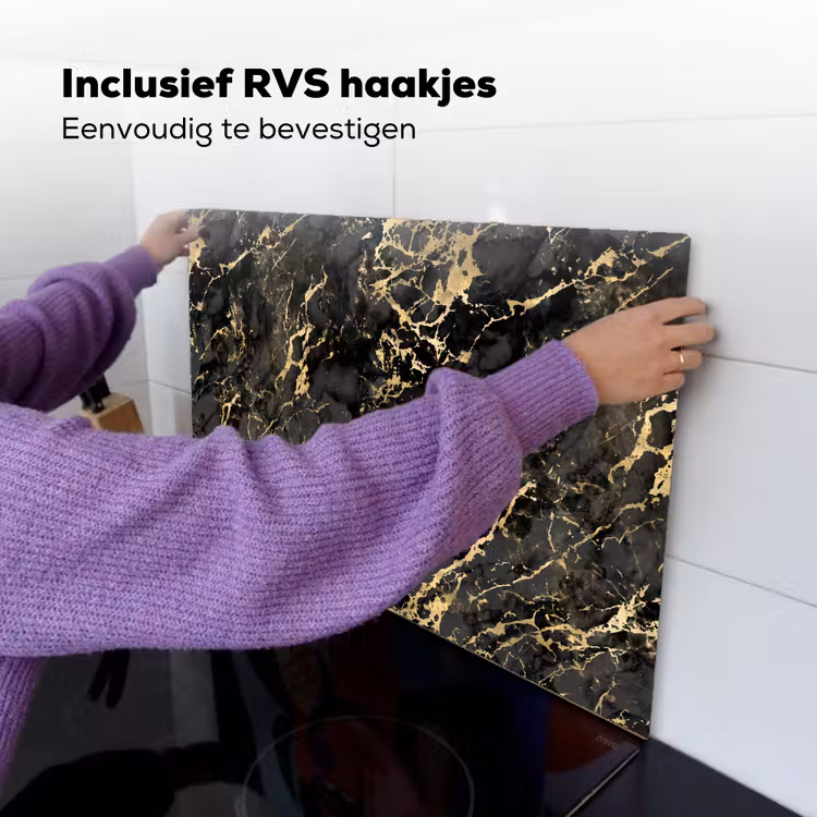 Marmer - Zwart - Goudstructuur Inductie beschemer met haakjes klein 777 -ky-ophangen-nl