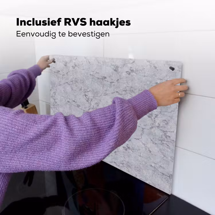 Marmerplaat - Patroon - Grijs Inductie beschemer met haakjes klein 777 -ky-ophangen-nl