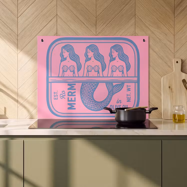 Meermin - Sardineblik - Illustratie - Roze - Retro Inductie beschemer met haakjes klein -sfeer2