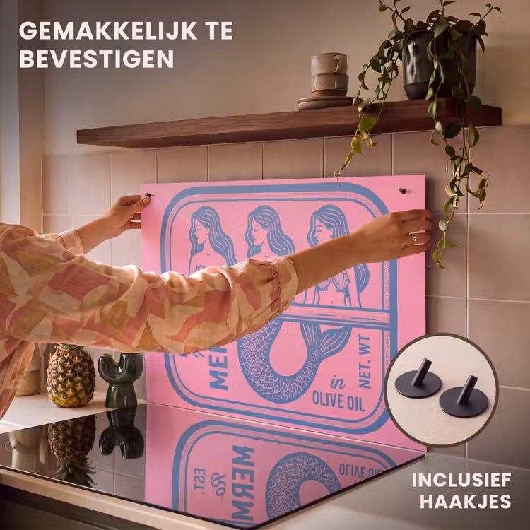Meermin - Sardineblik - Illustratie - Roze - Retro Inductie beschemer met haakjes klein -ky-ophangen-nl