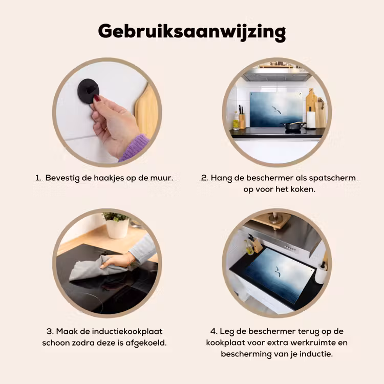 Meeuw - Wit - Zee - Mistig Inductie beschemer met haakjes klein -ky-gebruik-nl