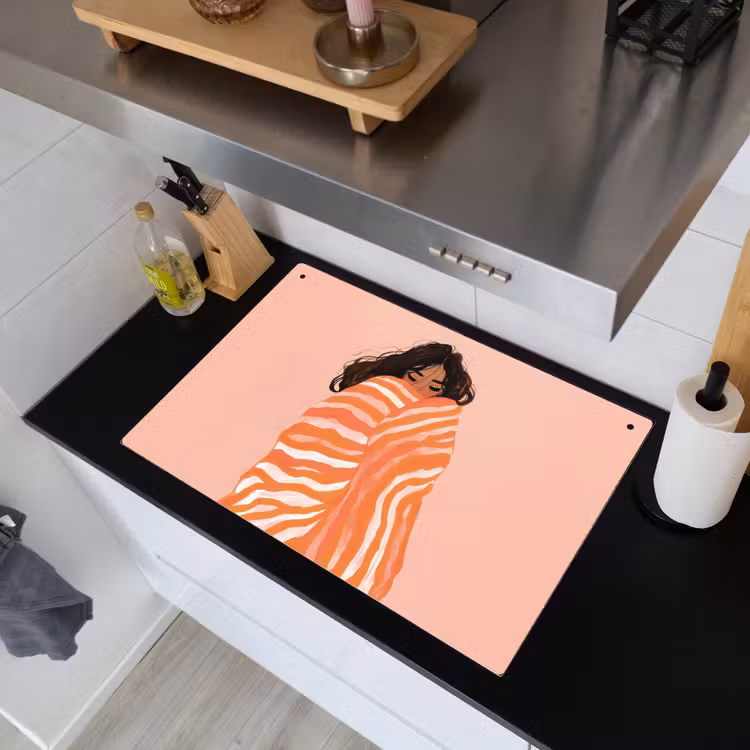 Meisje - Deken - Gestreept - Oranje Inductie beschemer met haakjes klein -sfeer1