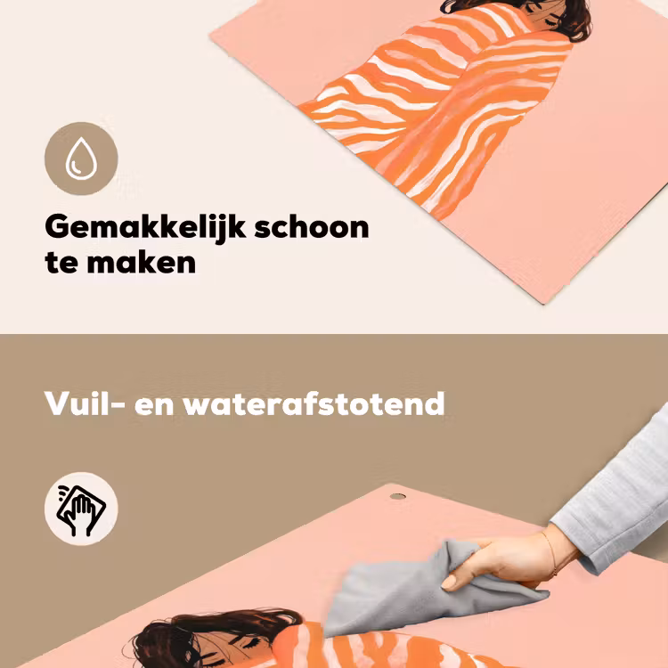 Meisje - Deken - Gestreept - Oranje Inductie beschemer met haakjes klein -ky-schoon-nl