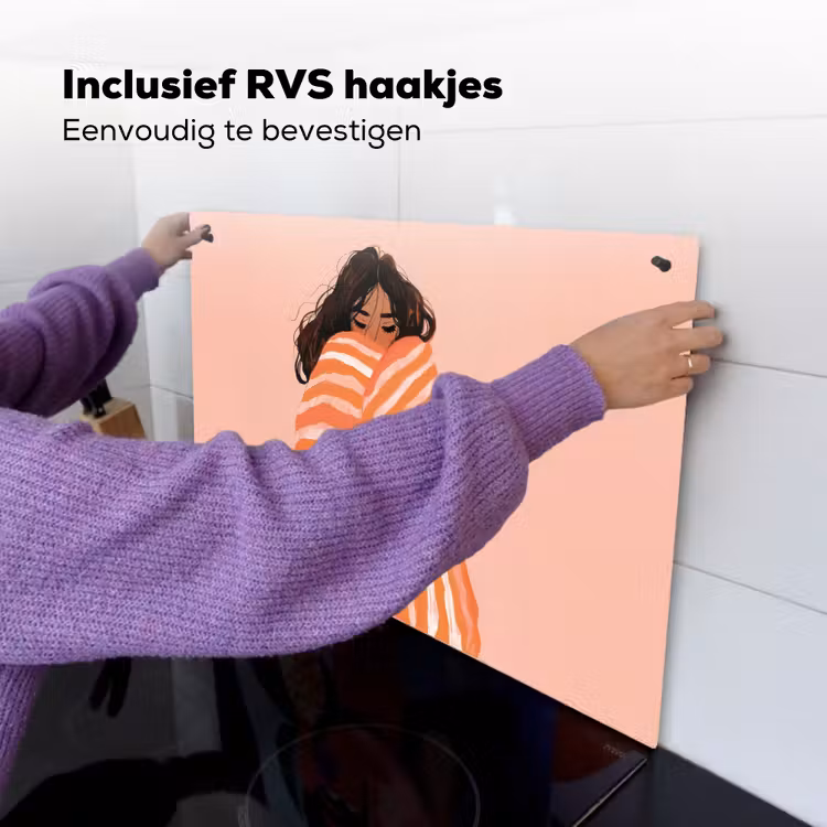 Meisje - Deken - Gestreept - Oranje Inductie beschemer met haakjes klein -ky-ophangen-nl