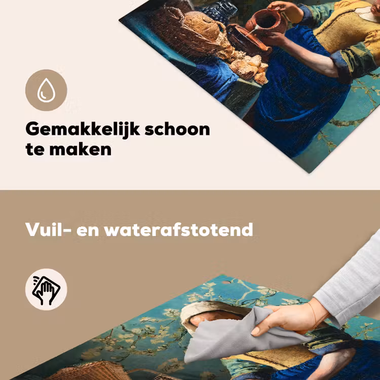 Melkmeisje - Amandelbloesem - Van Gogh - Vermeer - Schilderij - Oude meesters Inductie beschemer met haakjes middel -ky-schoon-nl