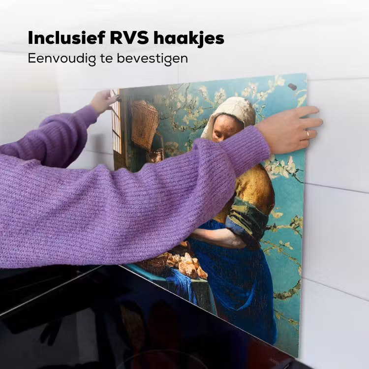 Melkmeisje - Amandelbloesem - Van Gogh - Vermeer - Schilderij - Oude meesters Inductie beschemer met haakjes middel -ky-ophangen-nl