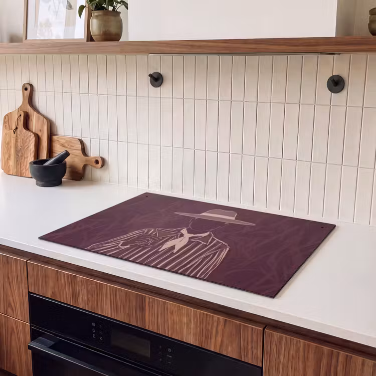 Mens - Hoed - Cocktail - Abstract - Bruin Inductie beschemer met haakjes klein -sfeer1