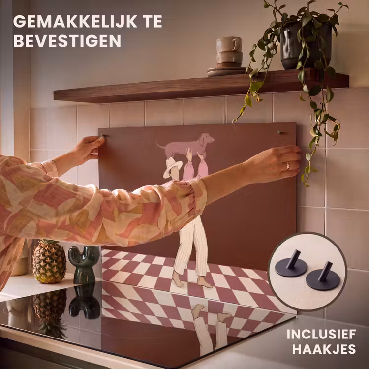 Mens - Hond - Dieren - Abstract - Roze Inductie beschemer met haakjes klein -ky-ophangen-nl