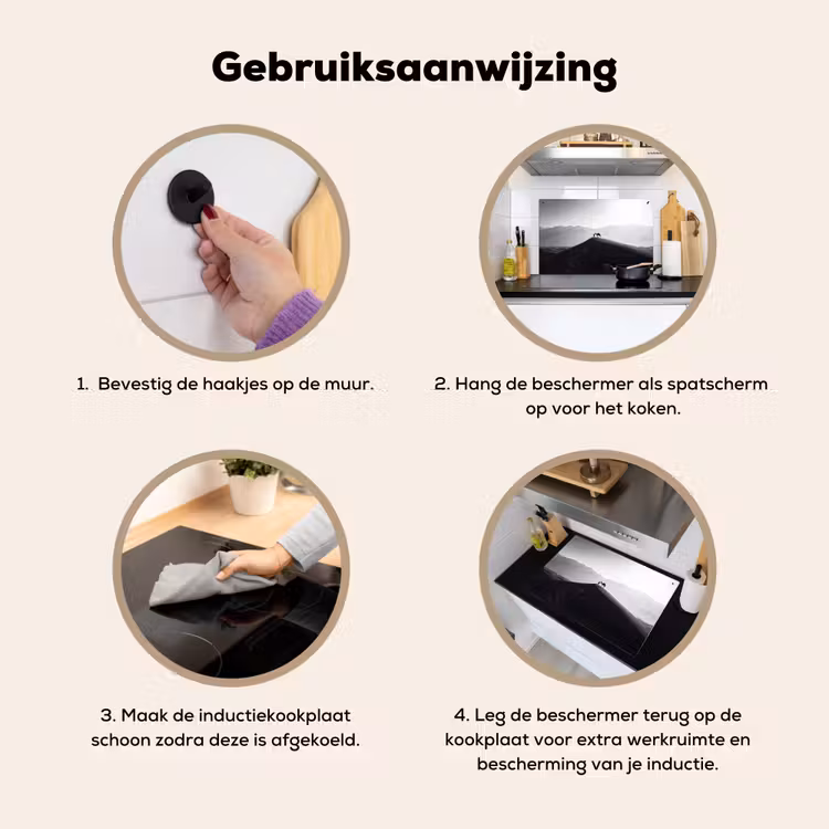 Mens - Kameel - Zandduin - Natuur - Monochroom Inductie beschemer met haakjes klein -ky-gebruik-nl