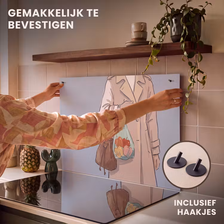 Mensen - Boodschappen - Stadsleven - Modern - Kleurrijk Inductie beschemer met haakjes klein -ky-ophangen-nl