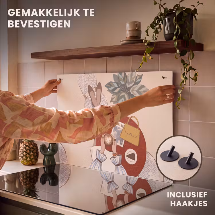 Mensen - Cafe - Koffie - Stadsleven - Modern Inductie beschemer met haakjes klein -ky-ophangen-nl