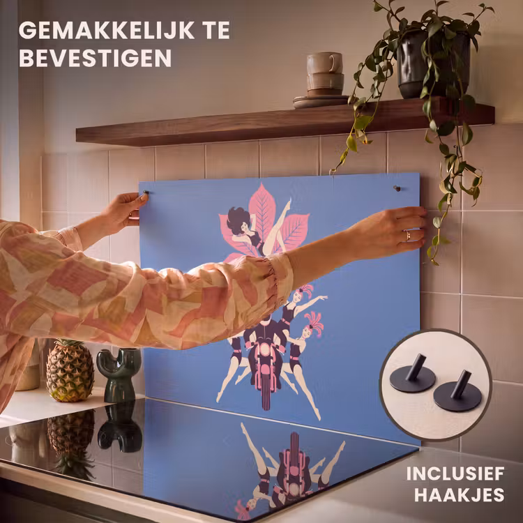 Mensen - Dans - Motor - Retro - Roze Inductie beschemer met haakjes klein -ky-ophangen-nl