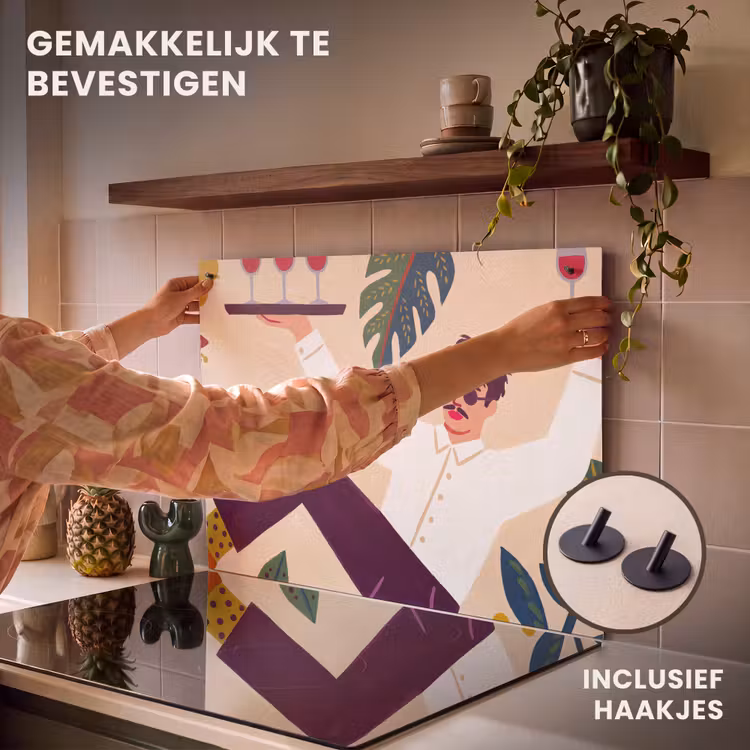 Mensen - Dienblad - Eten - Modern - Kleurrijk Inductie beschemer met haakjes klein -ky-ophangen-nl