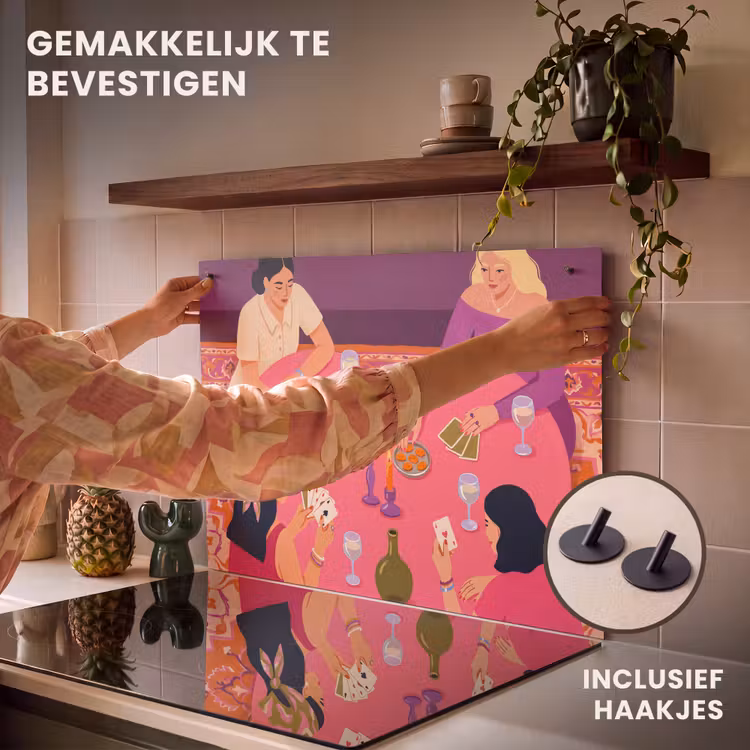 Mensen - Kaartspel - Interieur - Modern - Kleurrijk Inductie beschemer met haakjes klein -ky-ophangen-nl