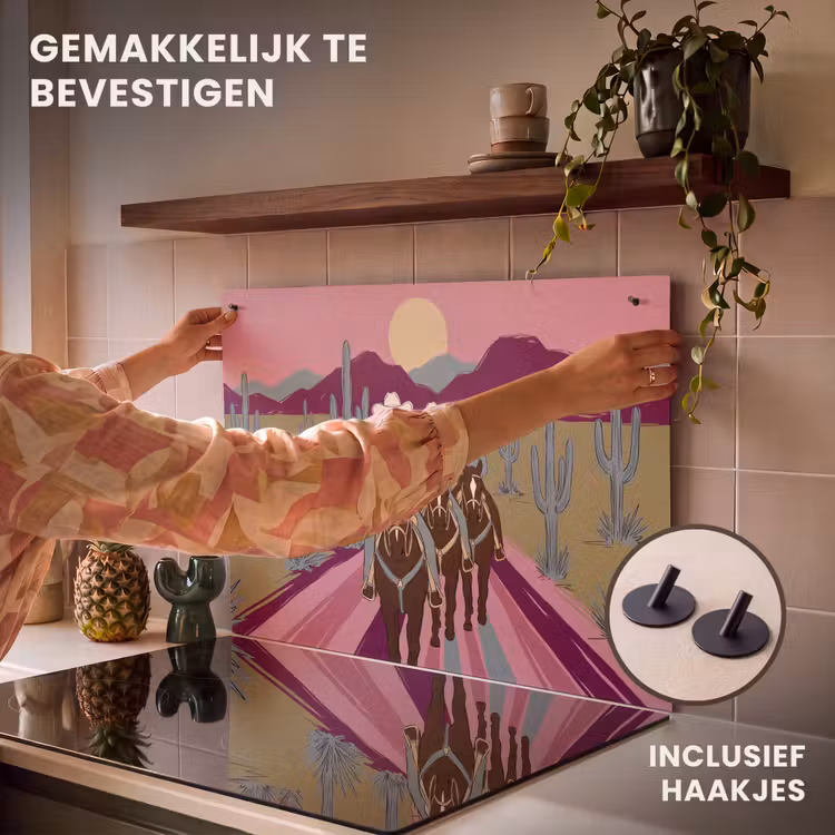 Mensen - Paard - Woestijn - Abstract - Roze Inductie beschemer met haakjes klein -ky-ophangen-nl