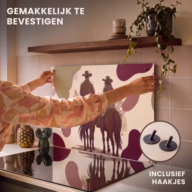Mensen - Ruiters - Western - Illustratie - Bruin Inductie beschemer met haakjes klein -ky-ophangen-nl
