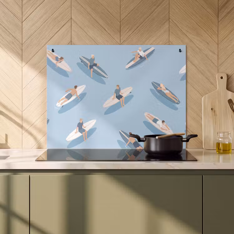 Mensen - Surfen - Water - Zomer - Illustratie Inductie beschemer met haakjes klein -sfeer2