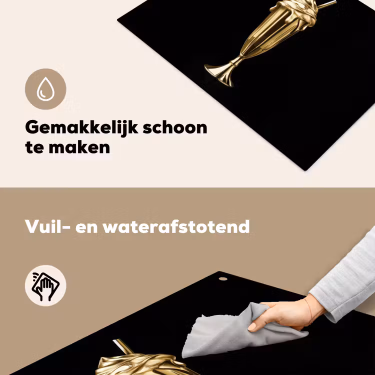 Milkshake - Goud - Drinken - Zwart Inductie beschemer met haakjes klein -ky-schoon-nl