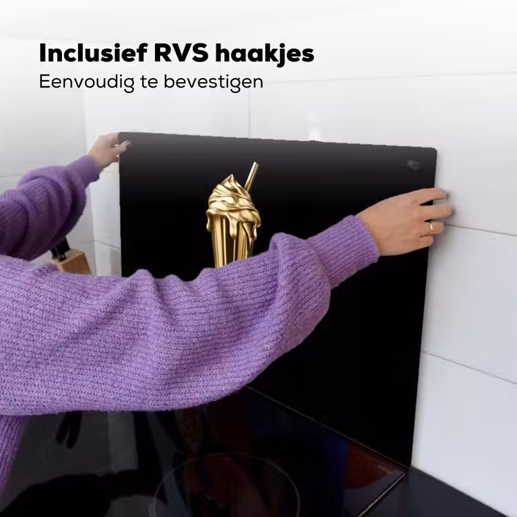 Milkshake - Goud - Drinken - Zwart Inductie beschemer met haakjes klein -ky-ophangen-nl