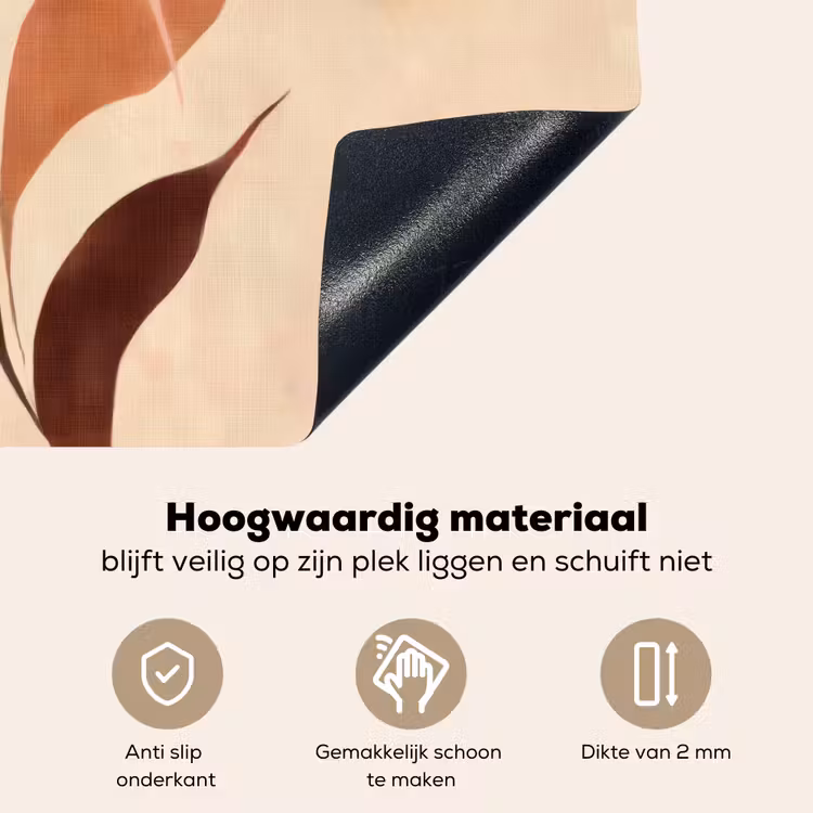 Minimalistisch - Bloem - Bladeren - Beige Inductie beschemer met haakjes klein -ky-onderkant-nl