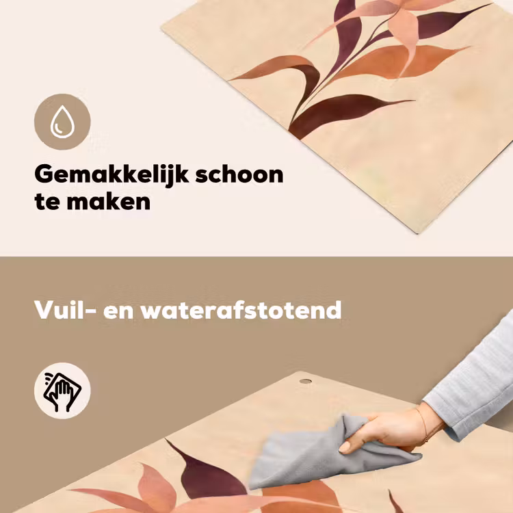 Minimalistisch - Bloem - Bladeren - Beige Inductie beschemer met haakjes klein -ky-schoon-nl