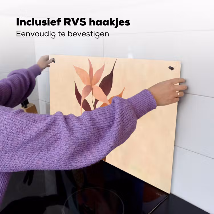 Minimalistisch - Bloem - Bladeren - Beige Inductie beschemer met haakjes klein -ky-ophangen-nl