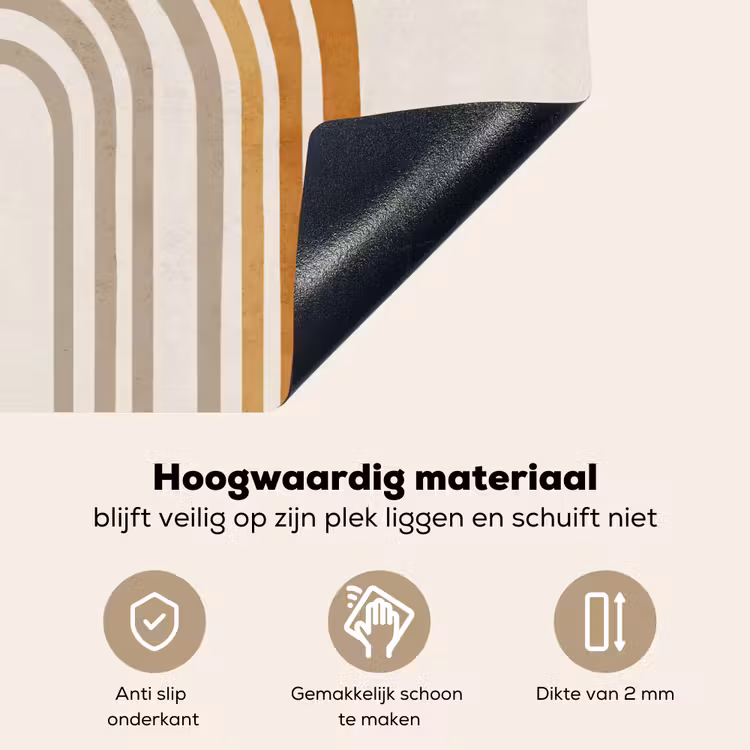 Minimalistisch - Boog - Lijnen - Beige Inductie beschemer met haakjes klein -ky-onderkant-nl